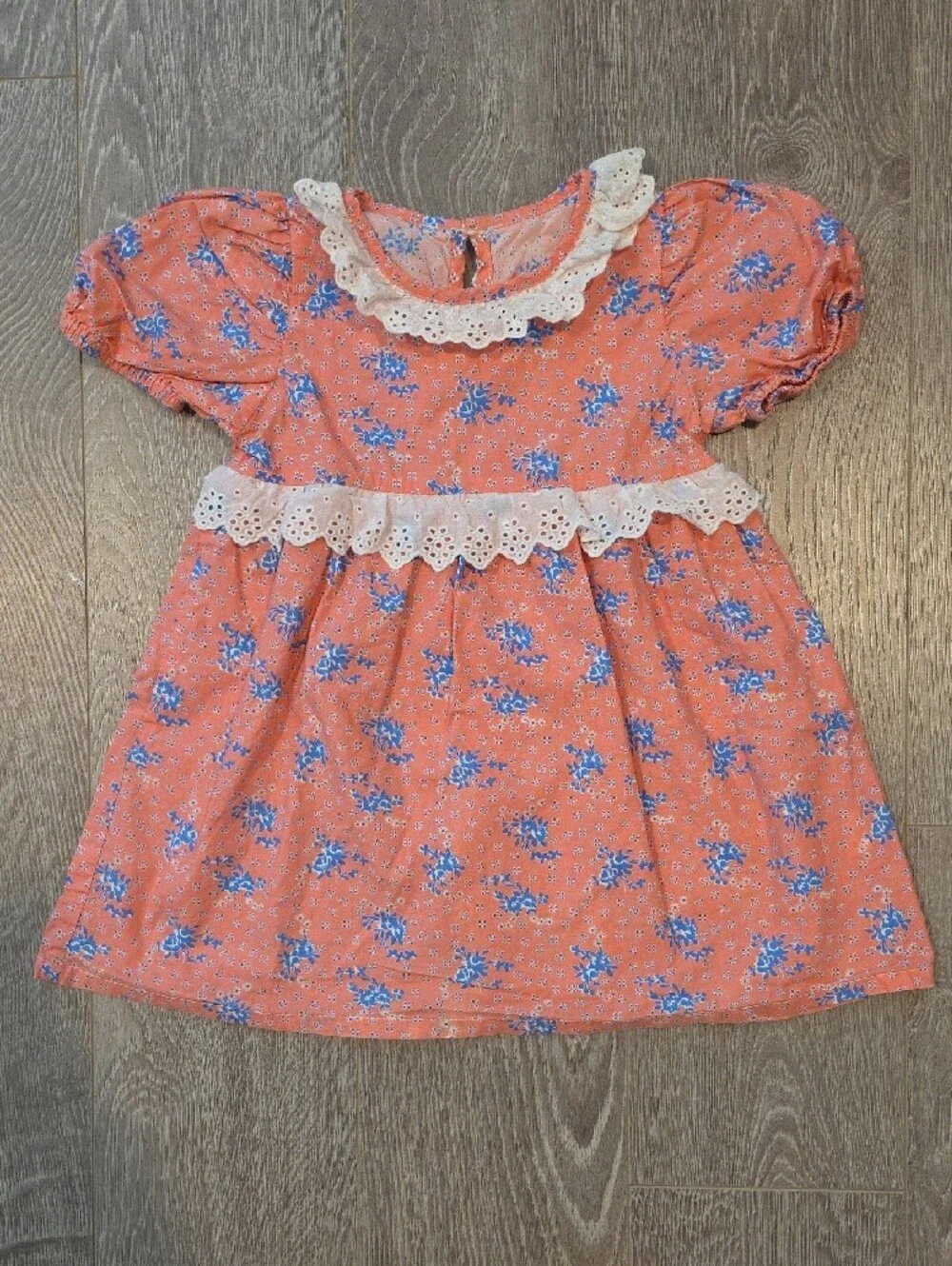2 Floral Dress - Coral Pink with Lace Trim And GAP Blue